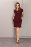 RENKLİA YAKA DETAYLI BORDO ELBİSE